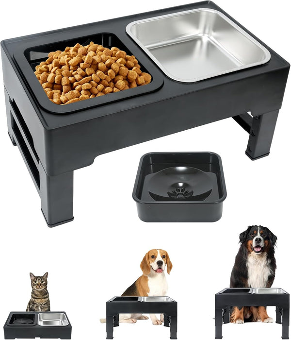 Elevated Dog Bowls with Adjustable Heights for Food and Water Feeding