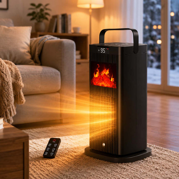 Portable Ceramic Space Heater with 3D Flame Effect for Bedroom & Office