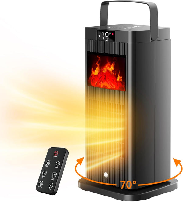 Portable Ceramic Space Heater with 3D Flame Effect for Bedroom & Office