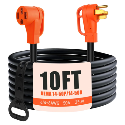 10 FT 50 Amp RV/EV Extension Cord Outdoor 4 Prong 250-Volt NEMA 14-50P to 14-50R, Suitable for RV Trailers, Campers, Tesla Model 3/S/X/Y, Heavy Duty STW AWG Gauge, UL & ETL Listed (10 Feet)