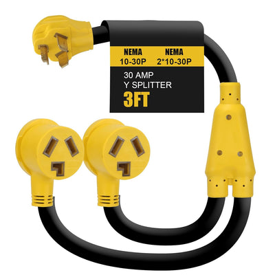 Dryer Y Splitter, ETL&UL Listed Nema 10-30 Splitter NEMA 10-30P to (2) NEMA 10-30R Receptacle for EV, and Level 2 EV Charging-Yellow