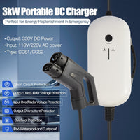 3kW Portable DC EV Charger – Emergency Electric Car Charger with CCS1/CCS2 Connector & NEMA Power Plug, 340Vdc Output, Overcurrent/Heat Protection, IP66 Waterproof (240V-CCS1)