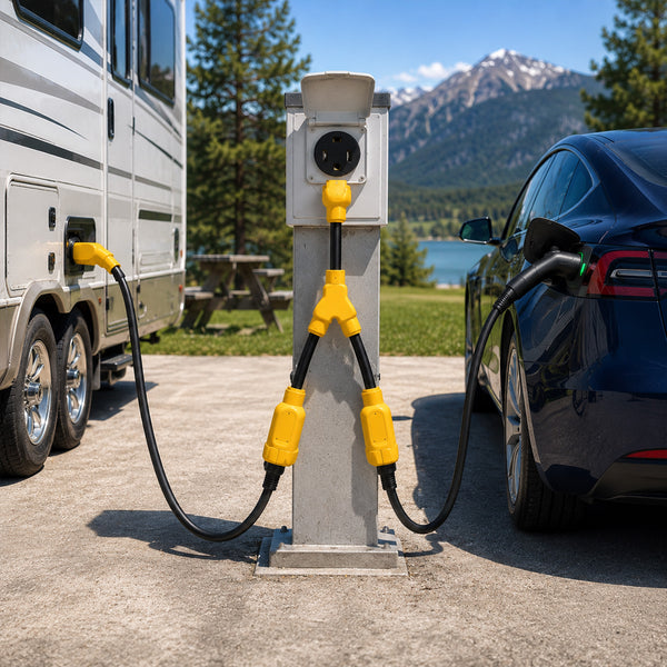 Dryer Y Splitter, ETL&UL Listed Nema 10-30 Splitter NEMA 10-30P to (2) NEMA 10-30R Receptacle for EV, and Level 2 EV Charging-Yellow