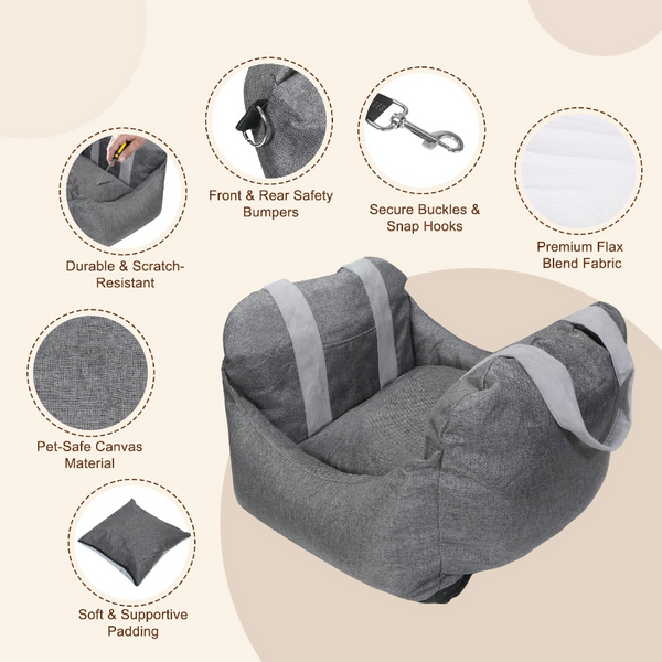 Dog Car Seat for Small Dogs with Washable Cushion and Safety Leash