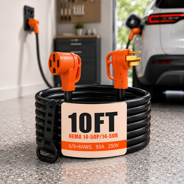 10 FT 50 Amp RV/EV Extension Cord Outdoor 4 Prong 250-Volt NEMA 14-50P to 14-50R, Suitable for RV Trailers, Campers, Tesla Model 3/S/X/Y, Heavy Duty STW AWG Gauge, UL & ETL Listed (10 Feet)