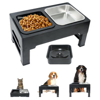 BJOP  Elevated Dog Bowls with 3 Adjustable Heights, Raised Bowl Stand for Medium & Large Dogs, 1L Food and Water Feeder, Adjustable Pet Dish Station-Grey